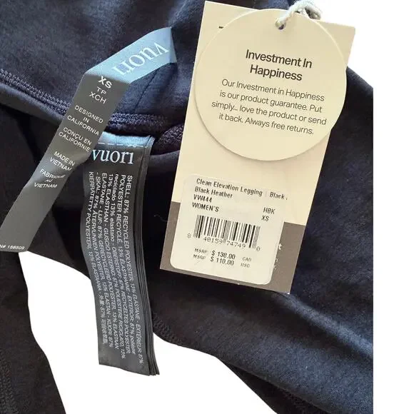 Vuori Clean Elevation Legging Black Heather XS NWT $110 - Picture 3 of 4